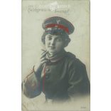 1915 - Young woman in uniform with a cigarette. Colored photo sheet, postcard. (2792341)