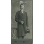 Late 1890s. Studio photo of a young man. The identity of the man in the picture is unknown. The photo was taken in Ödön Uher’s photography studio in Budapest. Original  Cabinet card / CDV photo / hardback photo. (2792348)