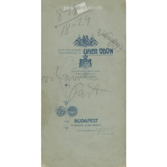 Late 1890s. Studio photo of a young man. The identity of the man in the picture is unknown. The photo was taken in Ödön Uher’s photography studio in Budapest. Original  Cabinet card / CDV photo / hardback photo. (2792348)