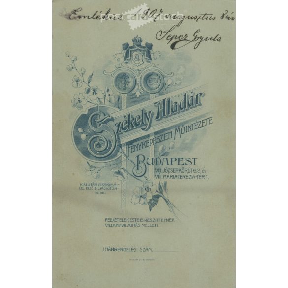 1907 - Studio photo of Gyula Seper, in elegant clothes. The photo was taken in Székely Aladár’s photography studio in Budapest. Original  Cabinet card / CDV photo / hardback photo. (2792352)