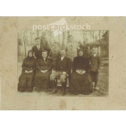   Family group photo outdoors. The people in the picture and the creator of the picture are unknown. The picture was presumably taken in Hungary. Original, cashiered large-size paper image. (2792358)