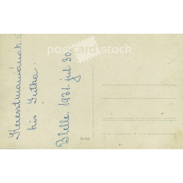 1931 - Balatonlelle. Family photo on the beach with a dedication to Godmother. Black and white old photo sheet, postcard. (2792367)