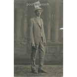 1911 - Győr. Young man, wearing a hat, holding gloves. Original black and white old photo sheet, postcard. (2792369)