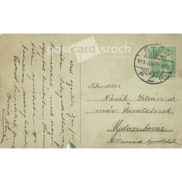 1911 - Győr. Young man, wearing a hat, holding gloves. Original black and white old photo sheet, postcard. (2792369)