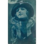1927 - Romantic old postcard. Paris. Young lady in hat and veil. Gelatin silver. (2792378)