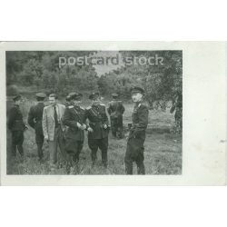   1920s 30s. Officers and civilians outside the border. Black and white old photo sheet, postcard. (2792381)