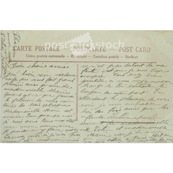 1908 - Romantic old postcard. French flower girl. Colored photo sheet. (2792391)