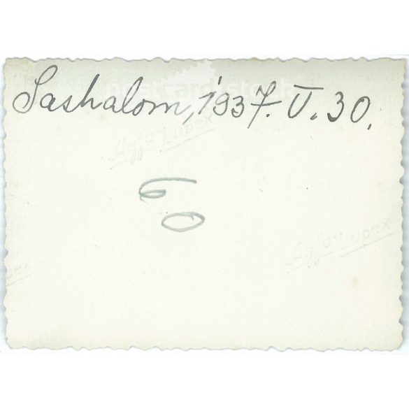 1937 - Sashalom. Grandparents with their granddaughter. Black and white original paper image, old photo. (2792400)