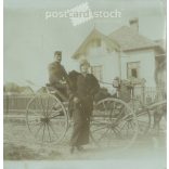 1920s. Ready for a stroller ride. Black and white original paper image, old photo. (2792408)
