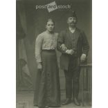 Early 1900s. Railway couple. Black and white original cashier paper image, old photo. The picture was taken by Gizella Kulcsár, in Vác. (2792409)