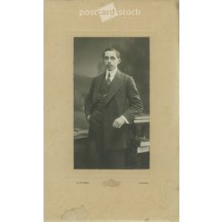   1905 - Classy young man, his studio photo. Szombathely. Black and white original cashier paper image, old photo. The picture was taken by Tódor Szilárd’s photography studio. (2792413)