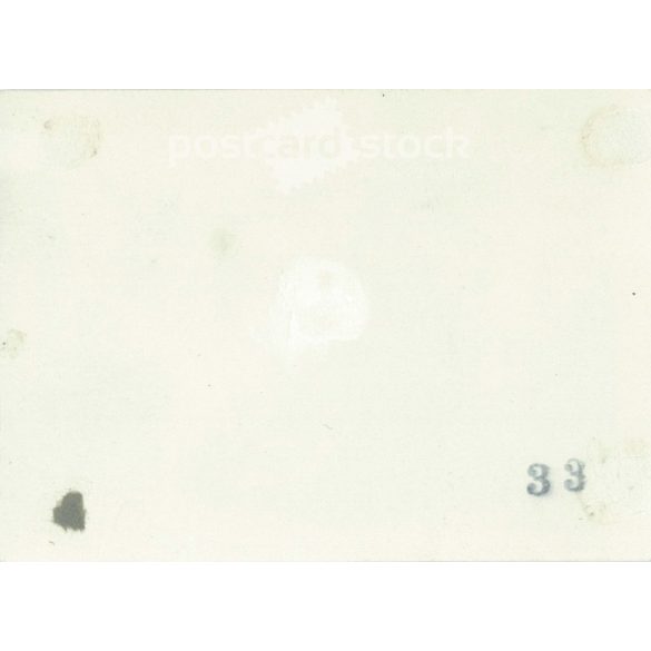 1930s. Germany. Car rest area. Young woman posing sitting on the bumper of the car. Its maker is unknown. Black and white original paper image, old photo. (2792430)