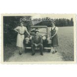 1940s. Germany. Young people on a road trip outdoors. Its maker is unknown. Black and white original paper image, old photo. (2792434)