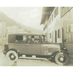   1940s. Germany. Car and its owner. Its maker is unknown. Black and white original paper image, old photo. (2792435)