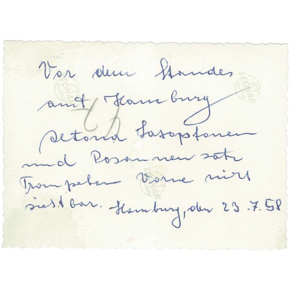 1958 - Germany. Brass band. The picture was taken in Hamburg. Its maker is unknown. Black and white original paper image, old photo. (2792442)