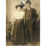 1940s. Germany. Middle-aged elegant couple. Published by Gutsch Verlag, Berlin. Cut out postcard. Sepia effect, reprint after an old photo. (2792447)