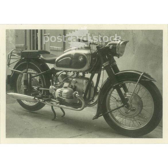 1950s. Germany. BMW motorcycle. Black and white original paper image, old photo. (2792452)