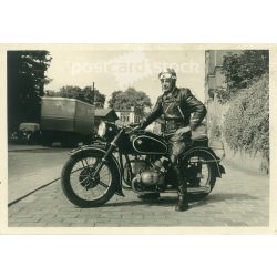   1960s. Germany. Presumably a motorcycle policeman on a BMW motorcycle. Black and white original paper image, old photo. (2792456)