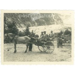   1934. Germany. Excursions by horse-drawn carriage in the mountains. Black and white original paper image, old photo. (2792476)