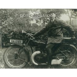   1930s. Germany. Country biker in leather clothes. Black and white original paper image, old photo. (2792485)