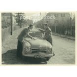 1954. Germany. Road definition on a map. The creator of the picture and the identity of the people on it are unknown. Original paper image, old postcard, photo sheet. (2792516)