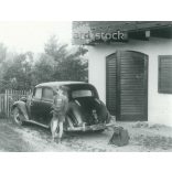 1940s. Germany. Ready to go on a trip. The creator of the picture and the identity of the people on it are unknown. Black and white original paper image, old photo. (2792521)