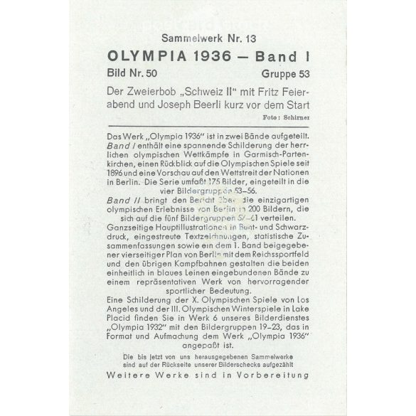 1936. Germany. The Swiss bobsleigh team at the Berlin Olympics. Black and white, reprint after an old photo, Olympic card. (2792523)