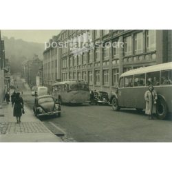   1930s. Germany. Bus Excursion, departure. The creator of the picture and the identity of the people on it are unknown. Black and white original paper image, old photo. (2792528)