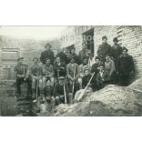 1930s. Construction crew. The picture was taken in Hungary, the maker is unknown. Photo reproduction. Black and white old photo sheet, postcard. (2792538)