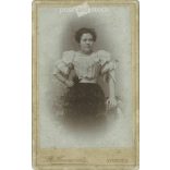 Work of photographer St. Joanovits early 1900s, Versec, Serbia. Studio photo of a young lady. Exciting composition, attractive outfit. Old photo, business card, CDV photo. (2792553)