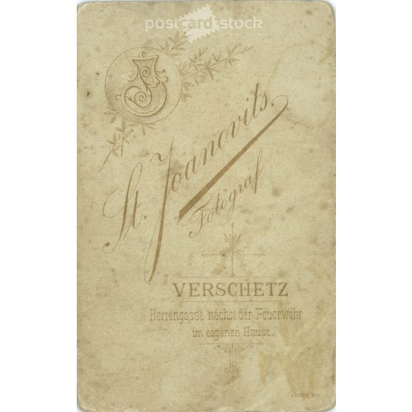 Work of photographer St. Joanovits early 1900s, Versec, Serbia. Studio photo of a young lady. Exciting composition, attractive outfit. Old photo, business card, CDV photo. (2792553)