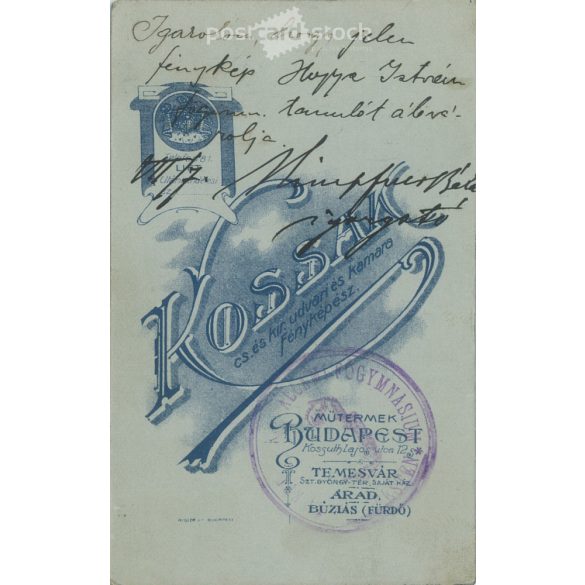 1912. Studio shot depicting István Hoppa. Produced by József Kossak’s photography studio. Old photo, business card, CDV photo. (2792555)