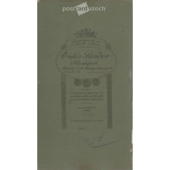 Early 1900s. Family photo, studio shot. Made by Sándor Erdős, photography studio, Budapest. Old photo, original cabinet photo / hardback photo. (2792557)