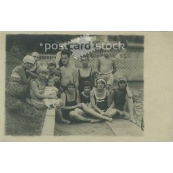   1921. Csillaghegy Árpád Beach Bath. Group photo of bathers. It was made by the photography studio of József Sebes. Original paper image. Old photo. Black and white photo sheet, postcard. (2792559)