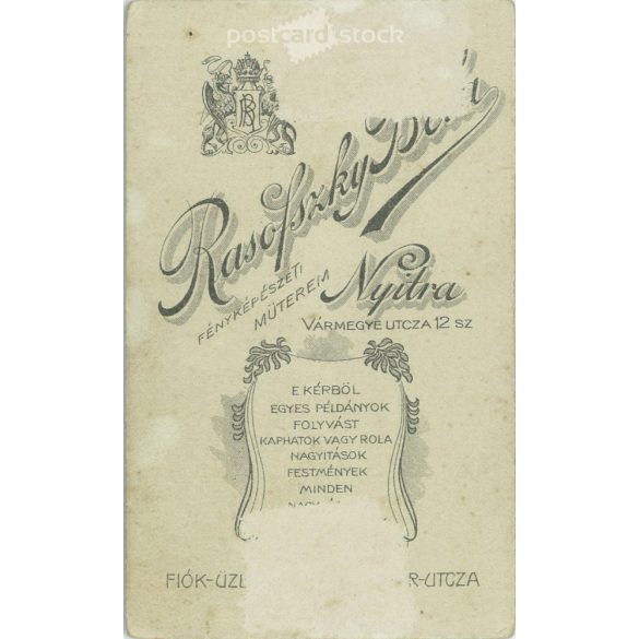 Early 1900s. Young woman, studio shot. Béla Rasofszky, photography studio, Nyitra. Old photo, original cabinet photo / hardback photo. (2792567)