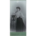 The work of Károly Rechnitzer’s photography studio. Early 1900s. Pančova, Serbia. Studio photo of an unknown young lady. Old photo, business card, CDV photo. (2792576)