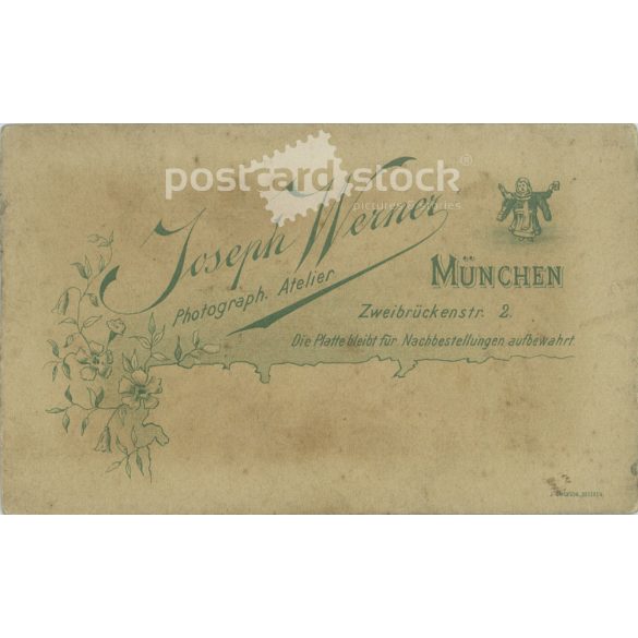 The work of Joseph Werner’s photography studio. Munich. Early 1900s. Studio photo of unknown boy. Old photo, business card, CDV photo. (2792582)