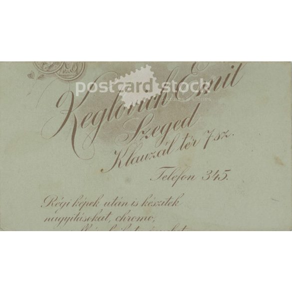 The work of the photography studio of Emil Keglovich. Szeged. Early 1900s. Unknown man with a walking stick, studio photo. Old photo, business card, CDV photo. (2792583)