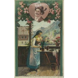   1902 - Romantic old postcard. Lithographed, unique graphics. (2792588)