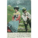 1908 - Romantic old postcard. Colored photo sheet reproduction, offset print. (2792592)