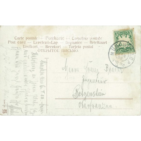 1908 - Humorous old postcard. Colored photo sheet reproduction, offset print. (2792593)