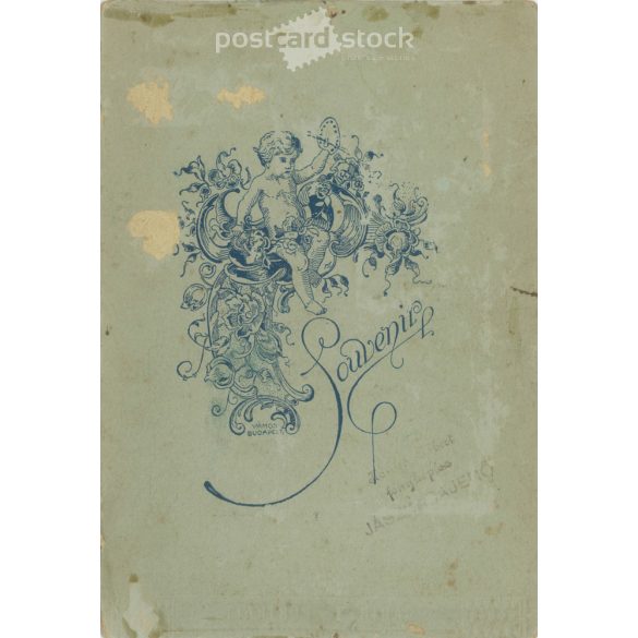 1910s. Jászkaraenő. Railway couple. The creator of the picture and the person on it are unknown. Old photo, original cabinet photo / hardback old photo. (2792596)