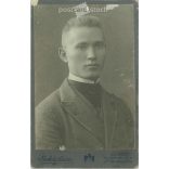 Early 1900s. Budapest. The work of Aladár Székely photography studio. Portrait photo of an unknown young man. Old photo, business card, CDV photo. (2792607)