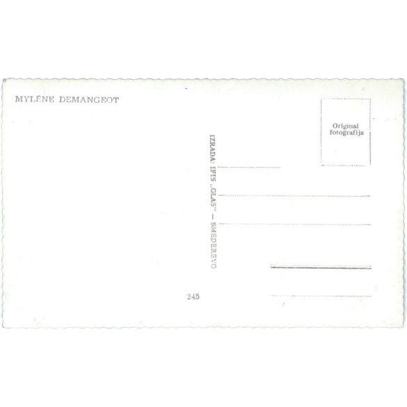 Mylène Demongeot, French actress. Colored photo sheet reproduction, offset print. Old postcard. (2792633)