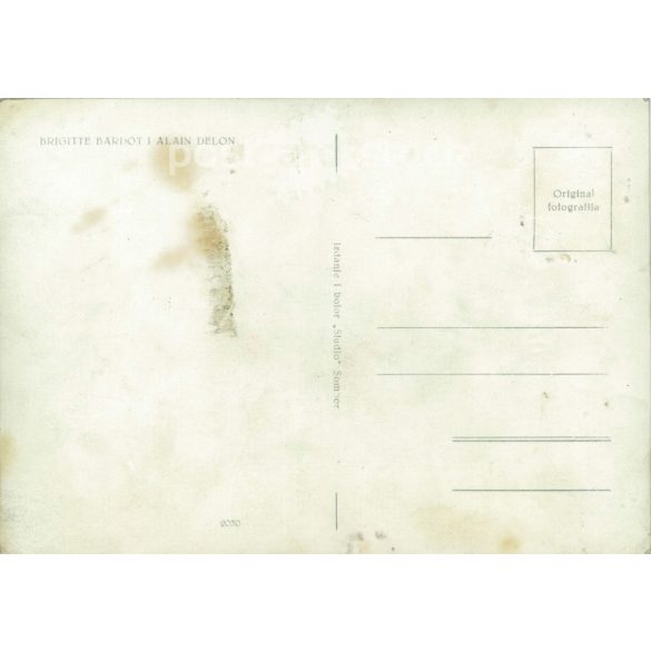 Brigitte Bardot and Alain Delon are movie stars. Original paper image. Old photo. Colored photo sheet, old postcard. (2792641)