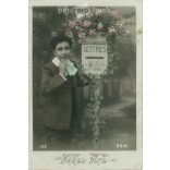 1915. Postcard greeting. Original paper image. Old photo. Colored photo sheet, postcard. (2792647)