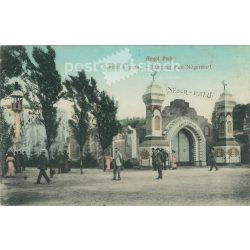   Mid 1900s. English Park entrance. Budapest. Original paper image. Old photo. Colored photo sheet, old postcard. (2792654)
