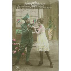   1913 - Romantic postcard. Original paper image. Old photo. Colored photo sheet, old postcard. (2792658)