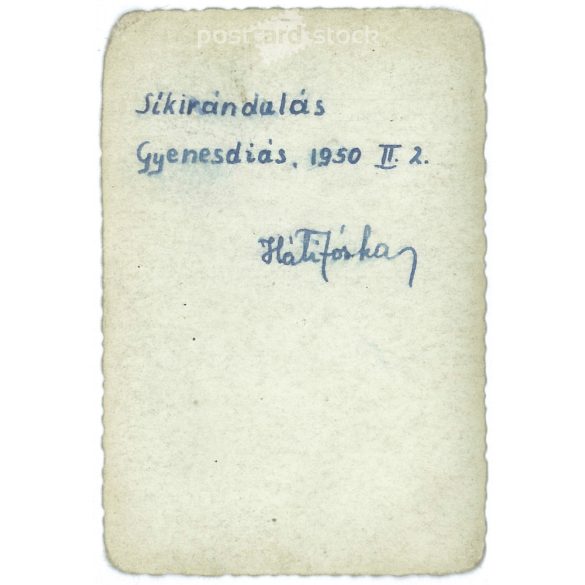 1950. Ski trip. Gyenesdias. The creator of the picture and the identity of the people on it are unknown. Black and white original paper image, old photo. (2792667)