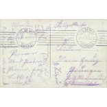 1915 - Bridge construction by pioneers. Photo on paper, reproduction of a colored photo, old postcard, print. (2792669)